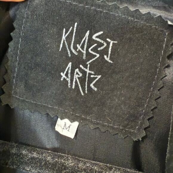 Klassi Artz Unisex Suede Leather Fringe Jacket Black Medium - Picture 2 of 8